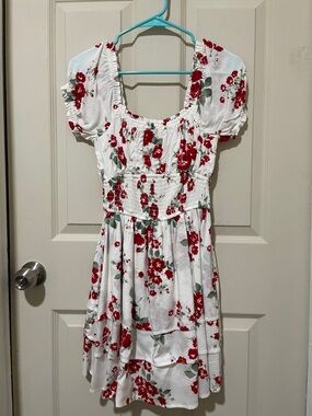 Hollister White Dress with Red Floral Print